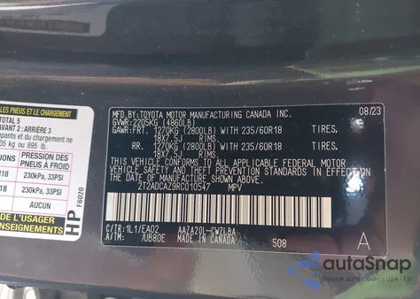 2024 Lexus Nx 250 z USA, uszkodzony, nr VIN 2T2ADCAZ9RC010547